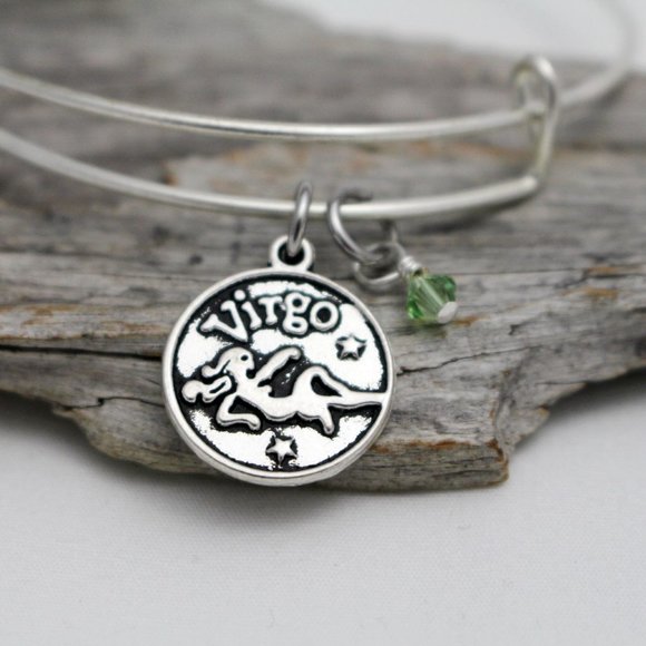 August Virgo Adjustable Charm Bangle - Handmade Zodiac Bracelet - Picture 3 of 14